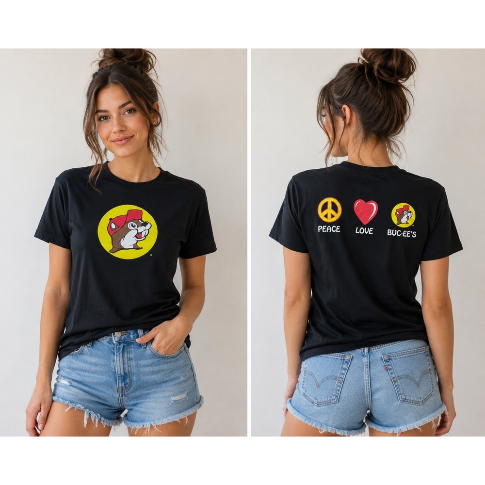 Buc-ee's Peace Love Buc-ee's Graphic T-Shirt Black Large Texas Beaver Logo Tee